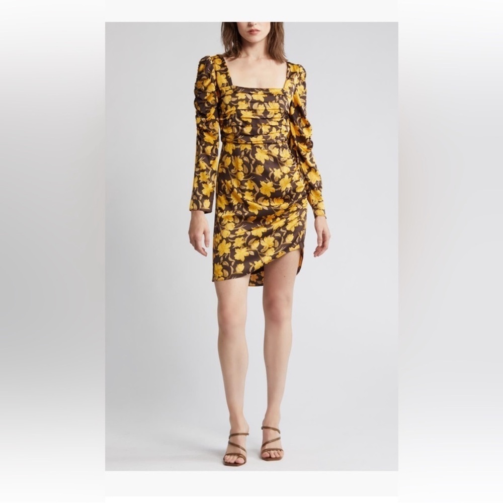 Floret Studios Floral Shirred Long Sleeve Mini Dress Size Medium